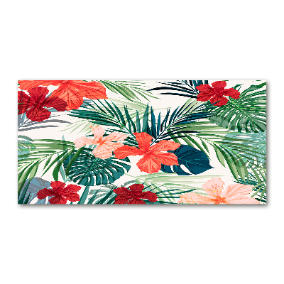 Cuadro decorativo de vidrio para salón horizontal flores tropicales