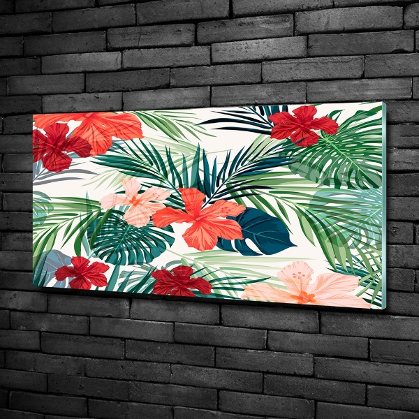 Cuadro decorativo de vidrio para salón horizontal flores tropicales