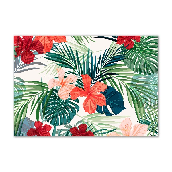 Cuadro decorativo de vidrio para salón horizontal flores tropicales