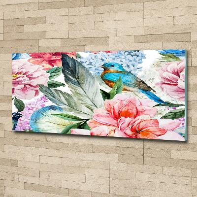 Cuadro de cristal templado moderno horizontal Flores y pájaros