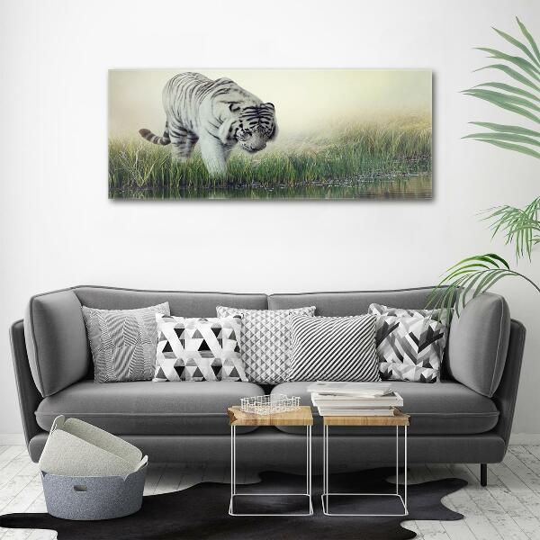 Cuadro decorativo de vidrio para salón horizontal Tigre blanco