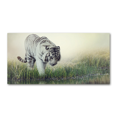 Cuadro decorativo de vidrio para salón horizontal Tigre blanco