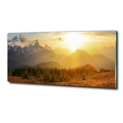 Foto en cristal de alta calidad con impresión uv horizontal Puesta de sol sobre las montañas