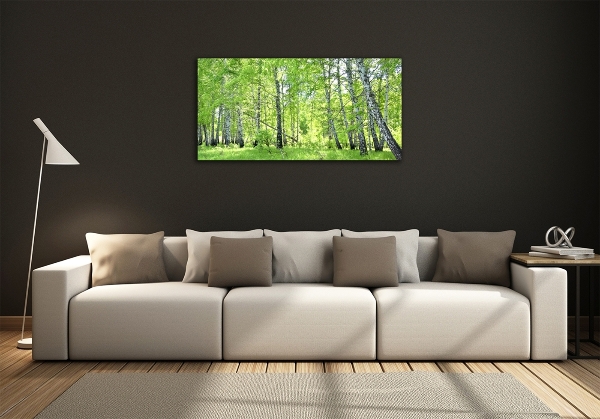 Foto en cristal de alta calidad con impresión uv horizontal bosque de abedules