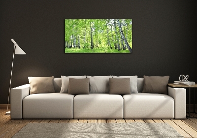 Foto en cristal de alta calidad con impresión uv horizontal bosque de abedules