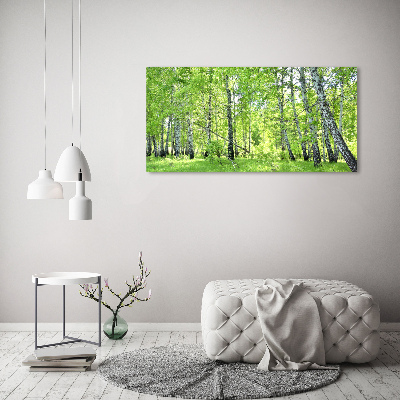Foto en cristal de alta calidad con impresión uv horizontal bosque de abedules