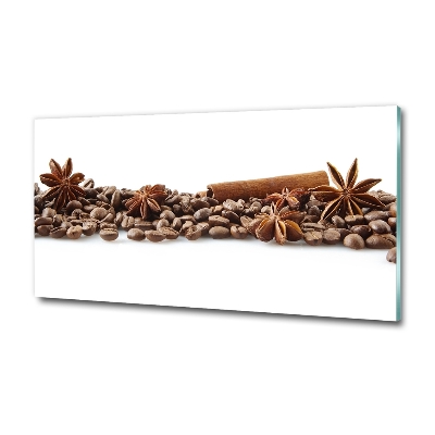 Cuadro decorativo de vidrio para salón horizontal Granos de café con canela
