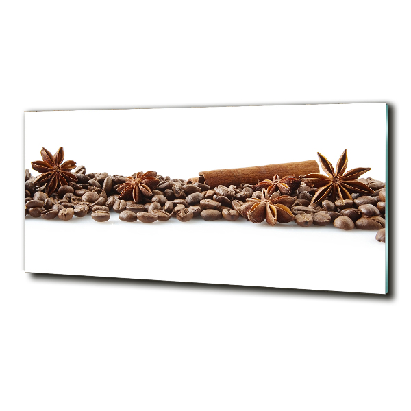 Cuadro decorativo de vidrio para salón horizontal Granos de café con canela