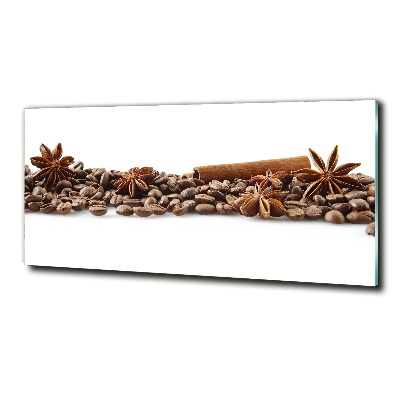 Cuadro decorativo de vidrio para salón horizontal Granos de café con canela