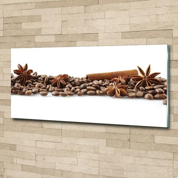 Cuadro decorativo de vidrio para salón horizontal Granos de café con canela