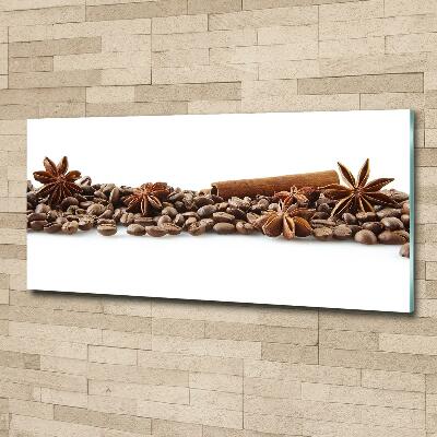 Cuadro decorativo de vidrio para salón horizontal Granos de café con canela