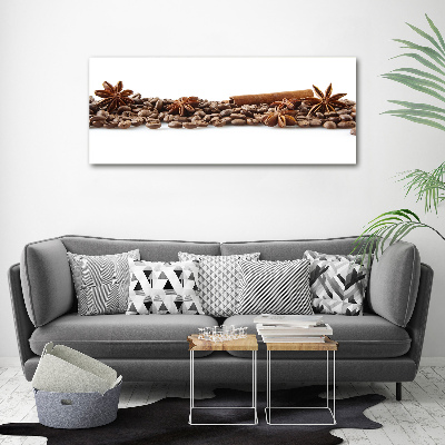 Cuadro decorativo de vidrio para salón horizontal Granos de café con canela