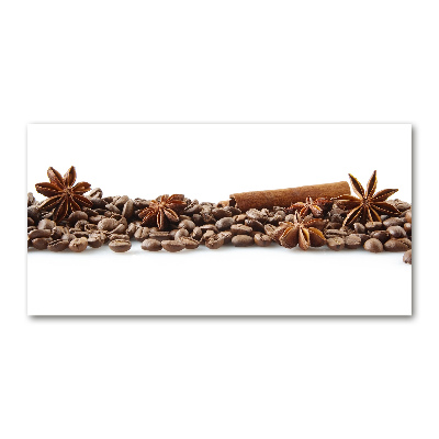 Cuadro decorativo de vidrio para salón horizontal Granos de café con canela
