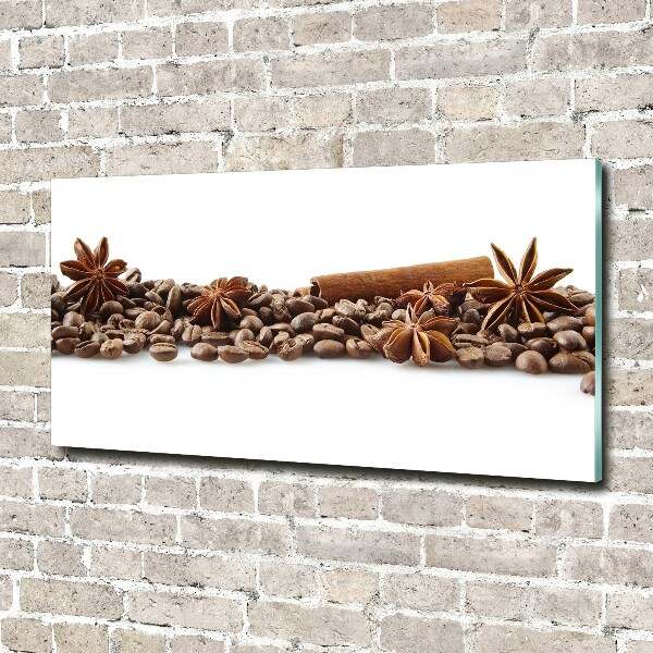Cuadro decorativo de vidrio para salón horizontal Granos de café con canela