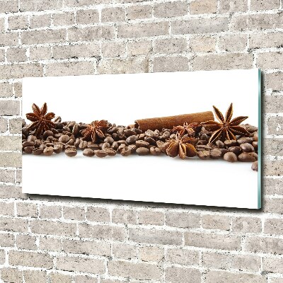 Cuadro decorativo de vidrio para salón horizontal Granos de café con canela
