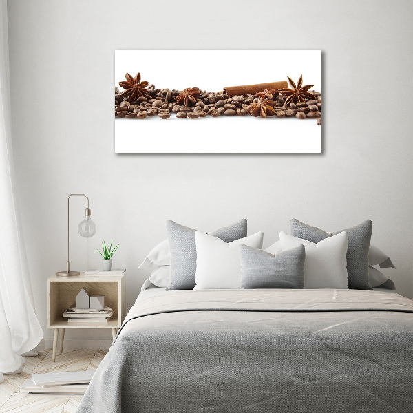 Cuadro decorativo de vidrio para salón horizontal Granos de café con canela