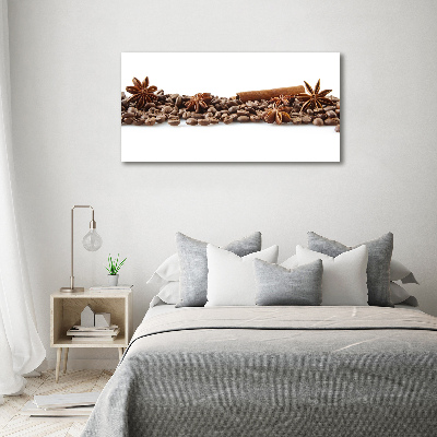 Cuadro decorativo de vidrio para salón horizontal Granos de café con canela