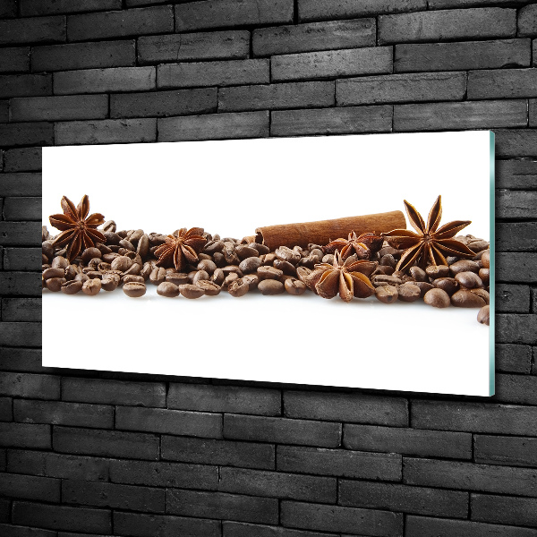 Cuadro decorativo de vidrio para salón horizontal Granos de café con canela
