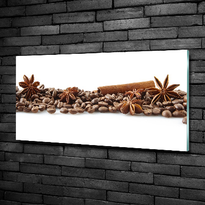Cuadro decorativo de vidrio para salón horizontal Granos de café con canela