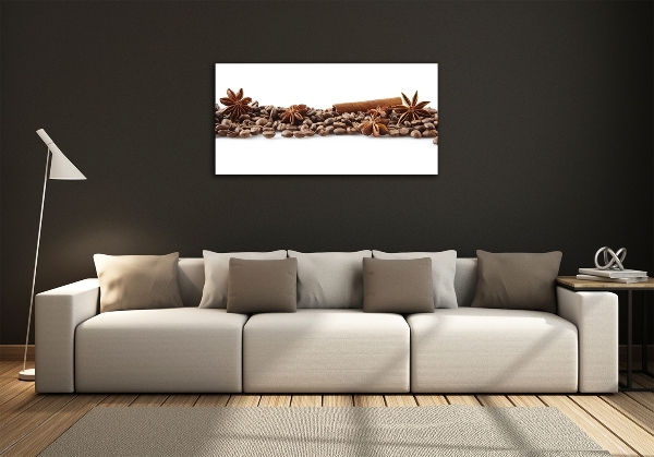 Cuadro decorativo de vidrio para salón horizontal Granos de café con canela