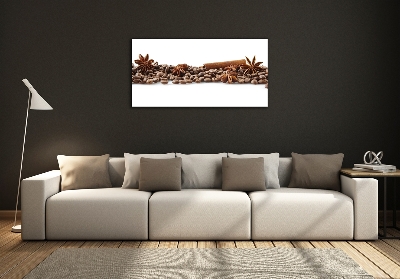 Cuadro decorativo de vidrio para salón horizontal Granos de café con canela