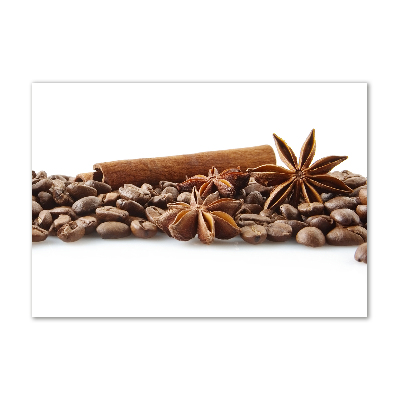 Cuadro decorativo de vidrio para salón horizontal Granos de café con canela