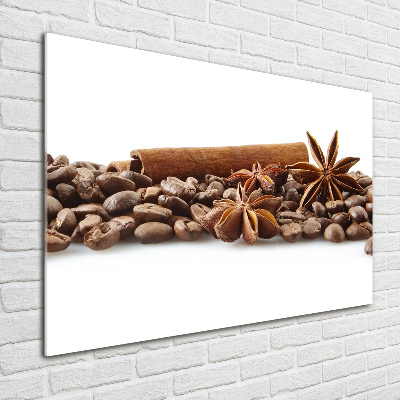 Cuadro decorativo de vidrio para salón horizontal Granos de café con canela
