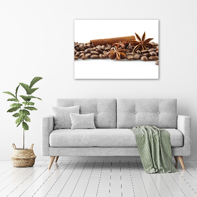 Cuadro decorativo de vidrio para salón horizontal Granos de café con canela