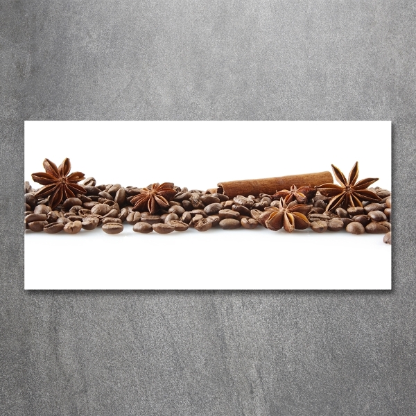 Cuadro decorativo de vidrio para salón horizontal Granos de café con canela