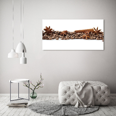 Cuadro decorativo de vidrio para salón horizontal Granos de café con canela