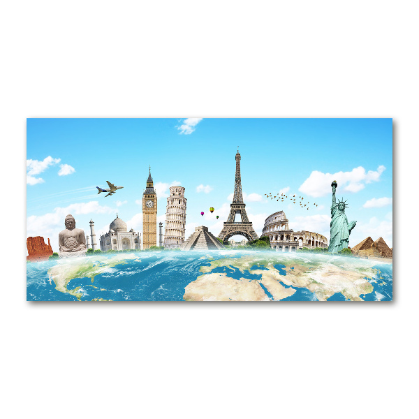 Cuadro decorativo de vidrio para salón horizontal Monumentos del mundo