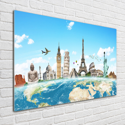 Cuadro decorativo de vidrio para salón horizontal Monumentos del mundo