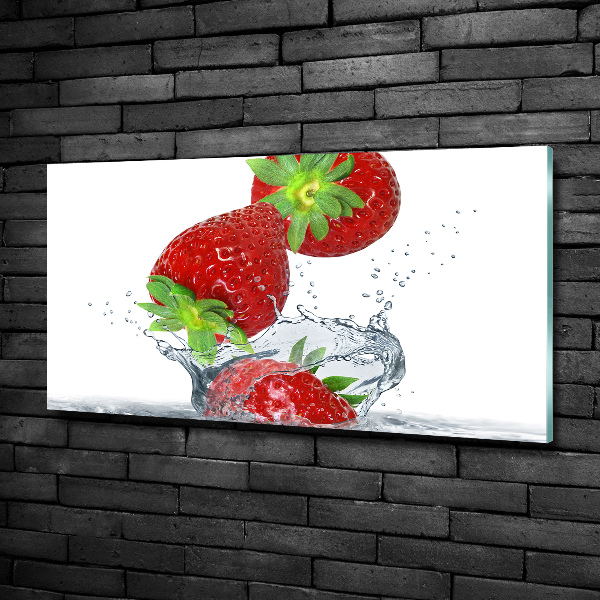 Impresión en cristal con acabado brillante horizontal Fresas cayendo