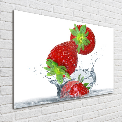 Impresión en cristal con acabado brillante horizontal Fresas cayendo