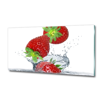 Impresión en cristal con acabado brillante horizontal Fresas cayendo