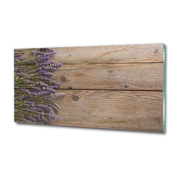 Cuadro decorativo de vidrio para salón horizontal Lavanda sobre madera