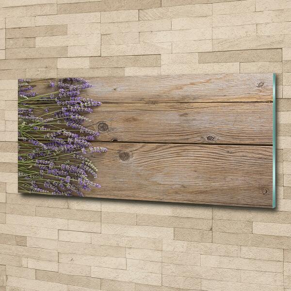 Cuadro decorativo de vidrio para salón horizontal Lavanda sobre madera