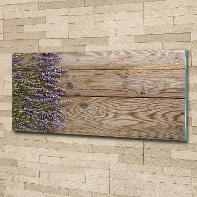 Cuadro decorativo de vidrio para salón horizontal Lavanda sobre madera