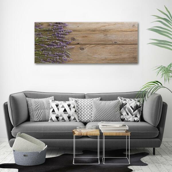 Cuadro decorativo de vidrio para salón horizontal Lavanda sobre madera