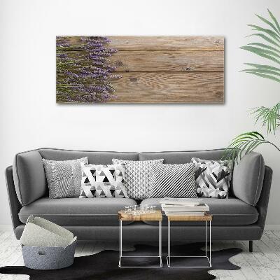 Cuadro decorativo de vidrio para salón horizontal Lavanda sobre madera