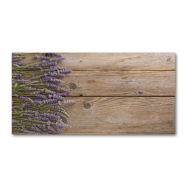 Cuadro decorativo de vidrio para salón horizontal Lavanda sobre madera