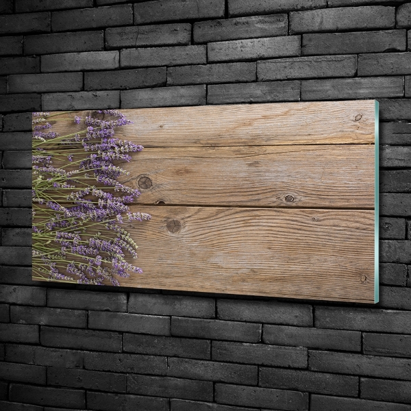 Cuadro decorativo de vidrio para salón horizontal Lavanda sobre madera