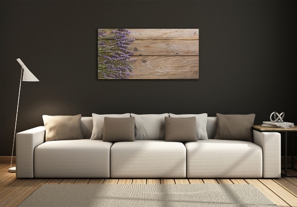 Cuadro decorativo de vidrio para salón horizontal Lavanda sobre madera