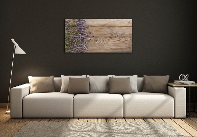 Cuadro decorativo de vidrio para salón horizontal Lavanda sobre madera