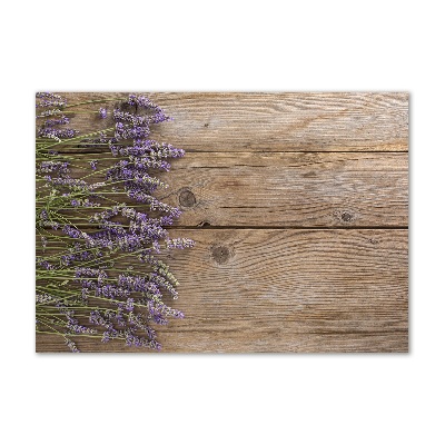 Cuadro decorativo de vidrio para salón horizontal Lavanda sobre madera