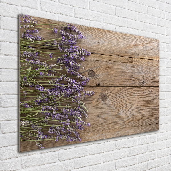 Cuadro decorativo de vidrio para salón horizontal Lavanda sobre madera