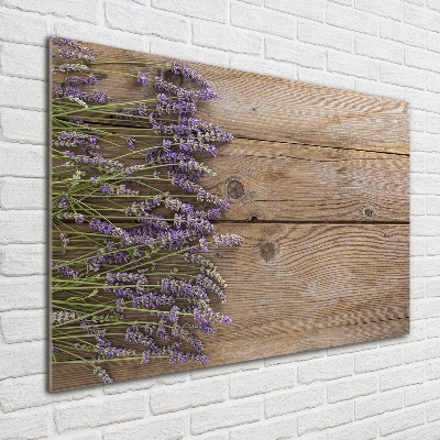 Cuadro decorativo de vidrio para salón horizontal Lavanda sobre madera