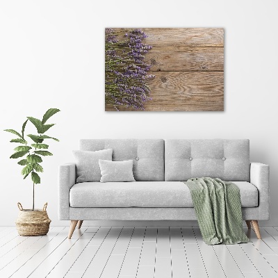 Cuadro decorativo de vidrio para salón horizontal Lavanda sobre madera