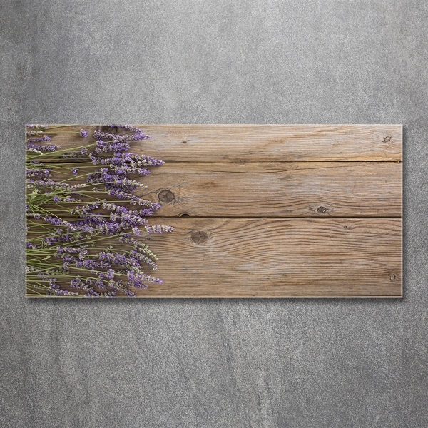 Cuadro decorativo de vidrio para salón horizontal Lavanda sobre madera