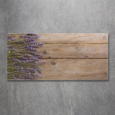 Cuadro decorativo de vidrio para salón horizontal Lavanda sobre madera